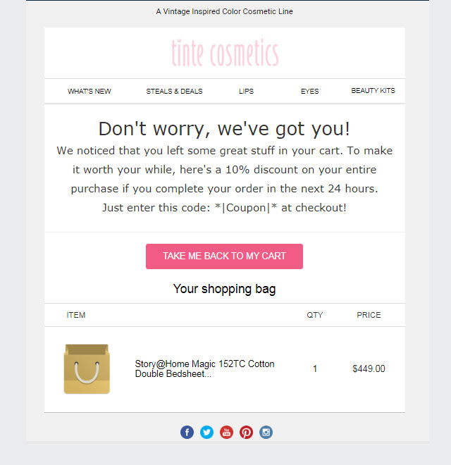 abandoned cart email example