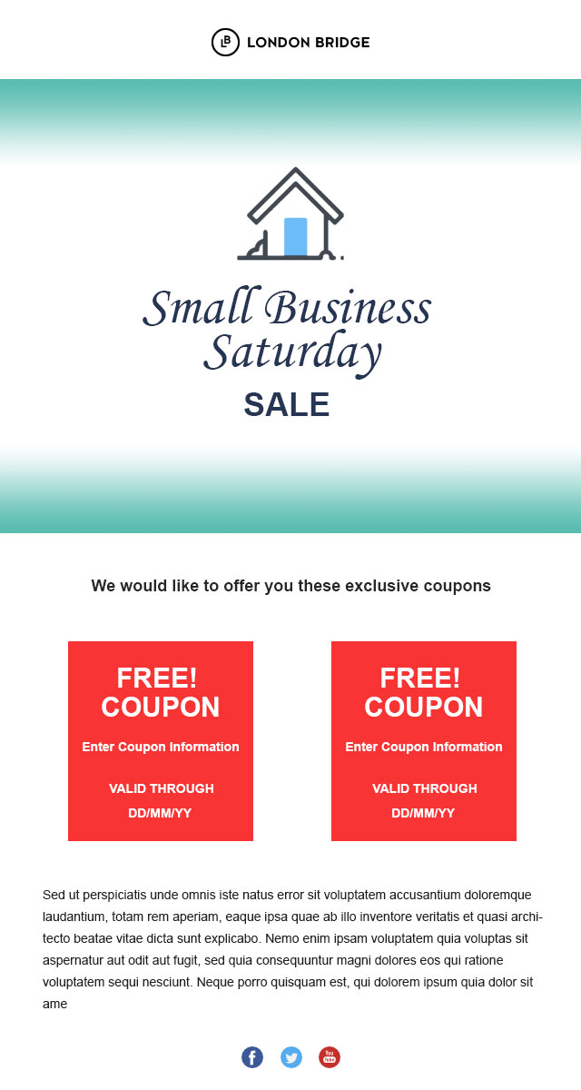 Small Business Saturday Email Template To Show Coupon Codes
