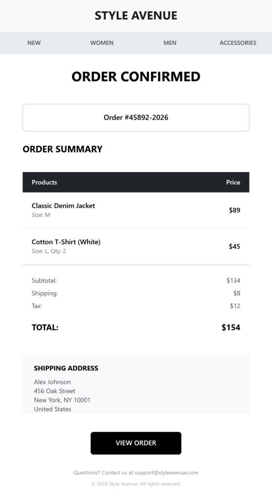 order confirmation email template