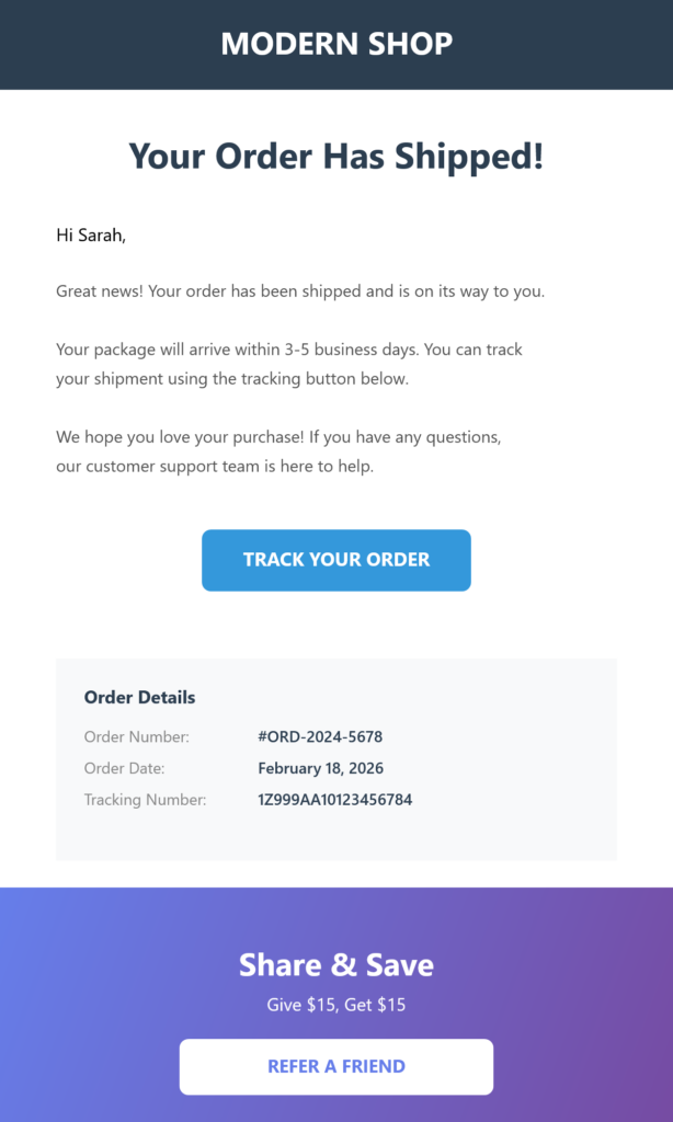 order shipped email template