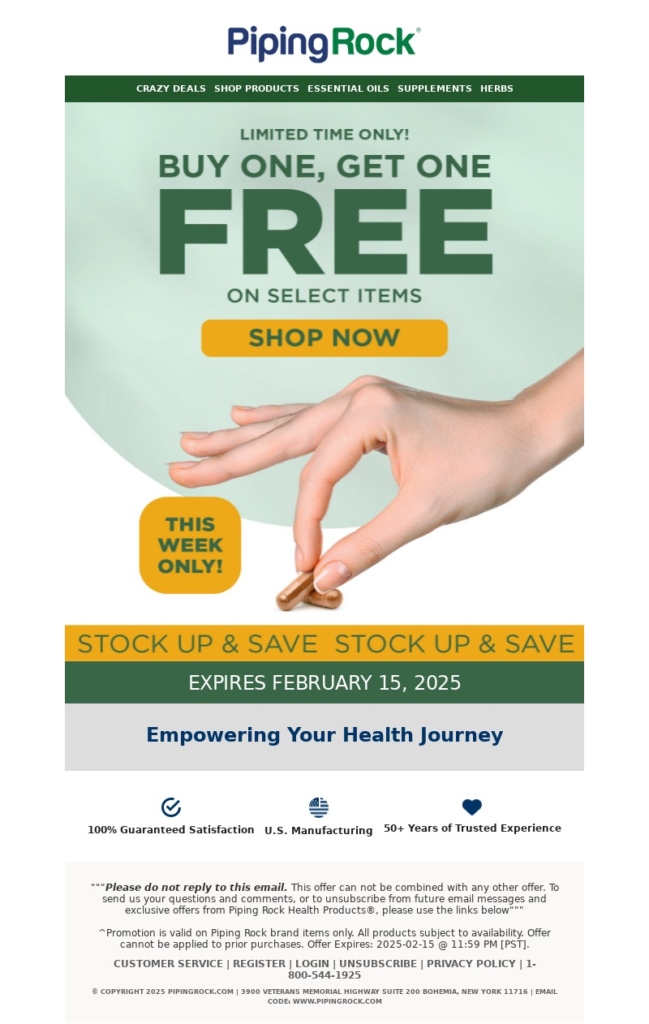 Health-Supplement Email Template-Piping Rock