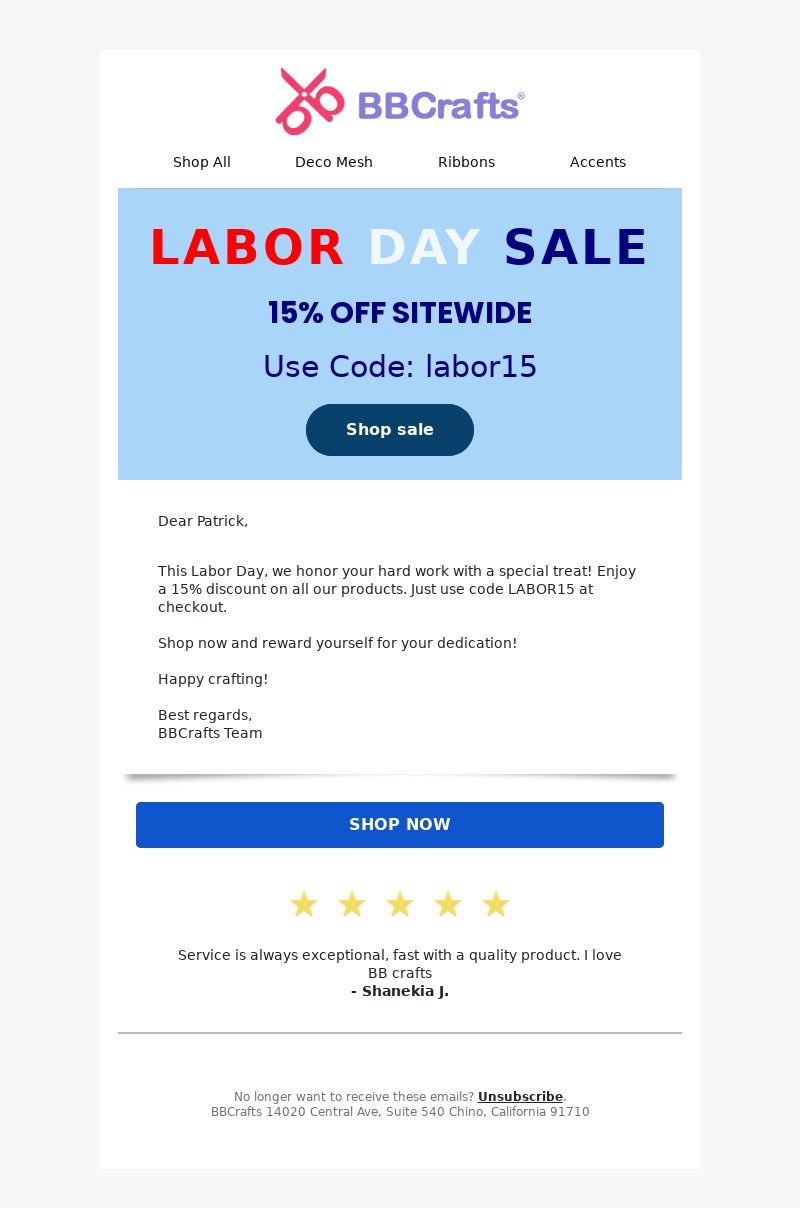 BBCrafts-Labor-Day-Email-Template