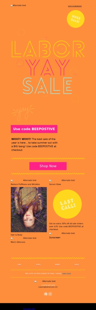 Beenaturals-Labor Day Email Template