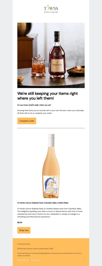 5townswines-abandoned cart email examples