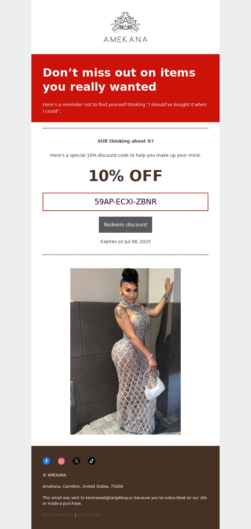 amekana abandoned cart email