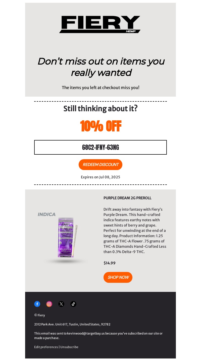 fiery-abandoned cart email examples