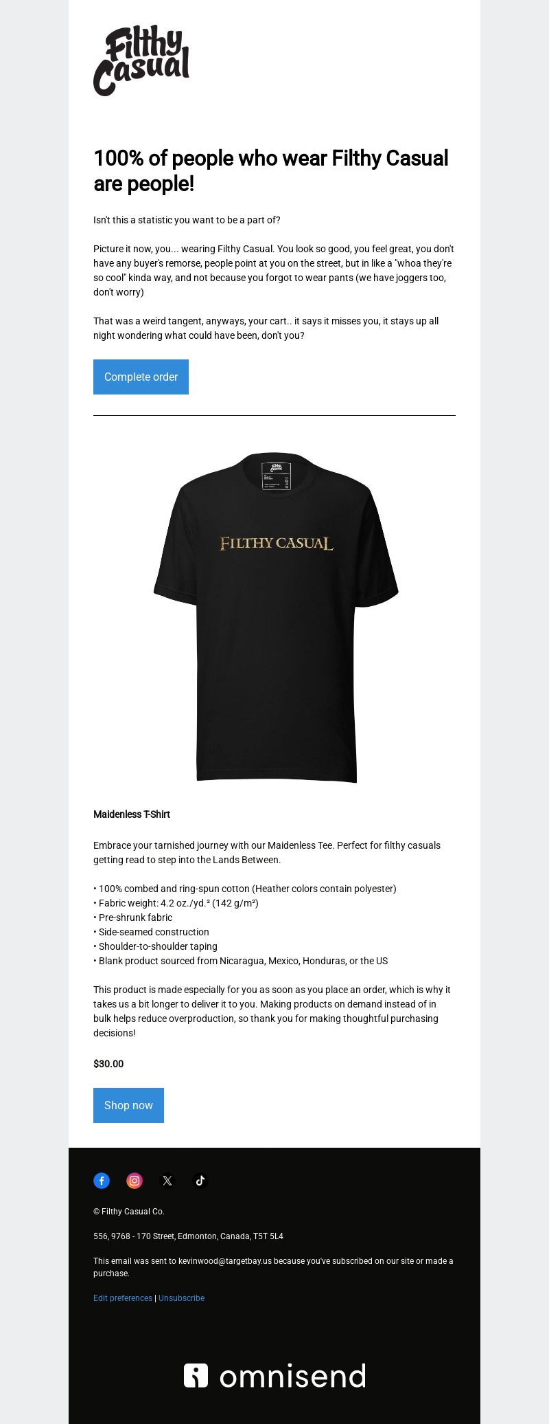 filthy casual-abandoned cart email examples