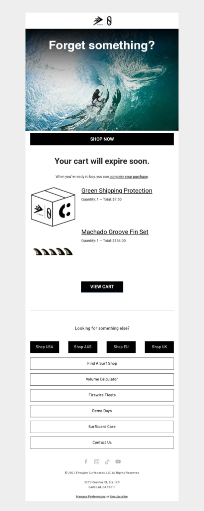 firewire-abandoned cart email examples