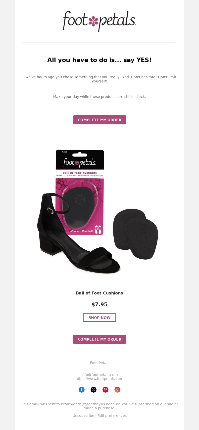 foot petals-abandoned cart email examples