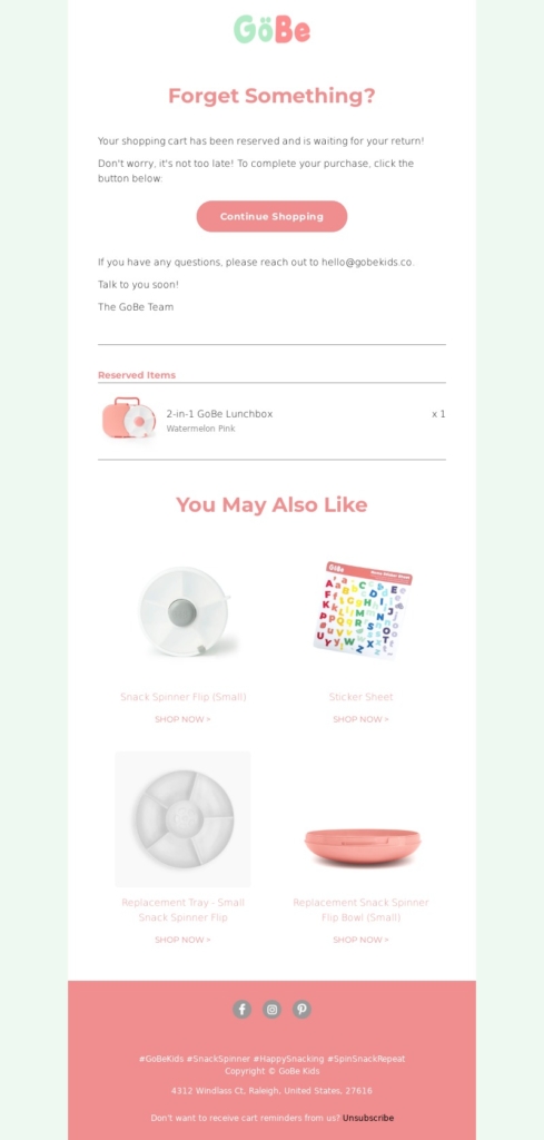 gobe-abandoned cart email examples