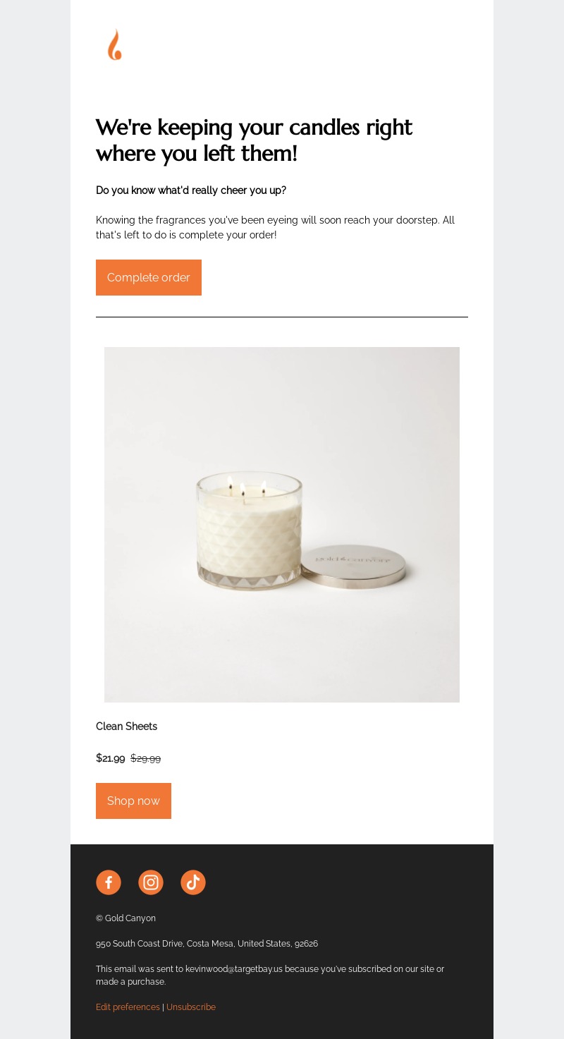 gold canyon-abandoned cart email examples