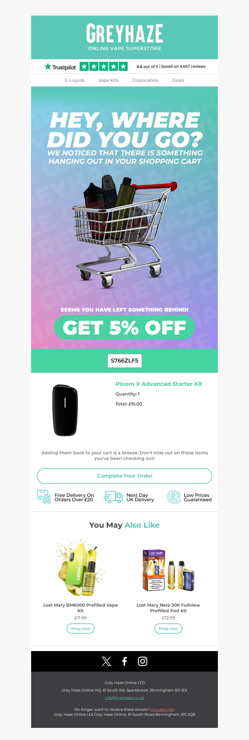 GreyHaze-abandoned cart email examples
