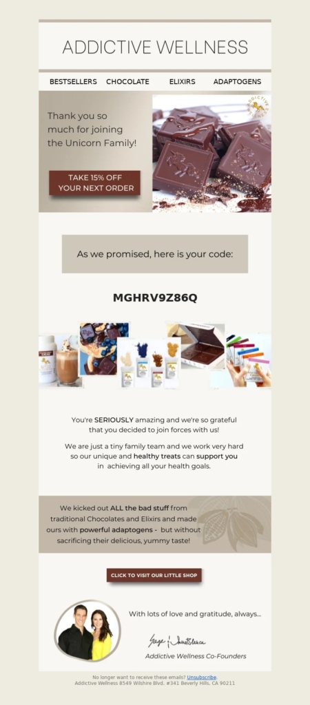addictive wellness-welcome email template