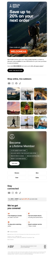 altitude sports-welcome email template