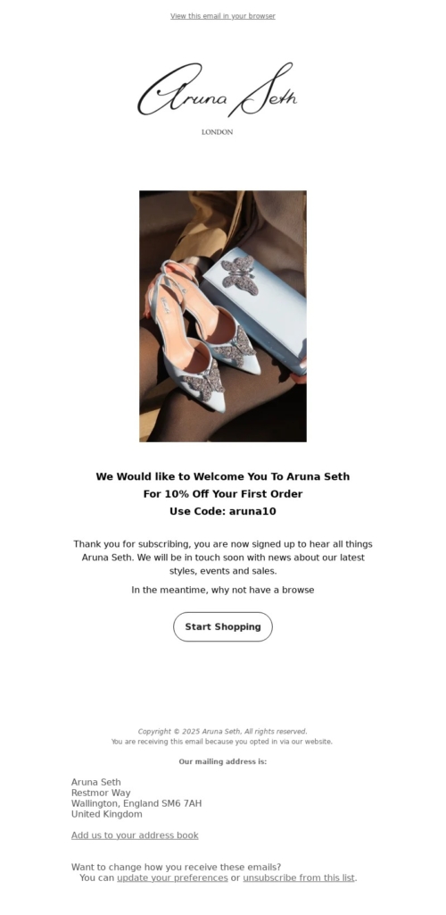 aruna seth-welcome email template