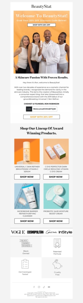 beauty stat-welcome email template