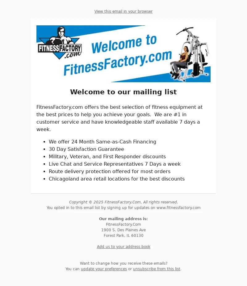 fitness factory-welcome email template