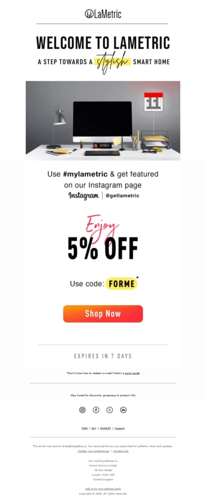 lametric-welcome email template