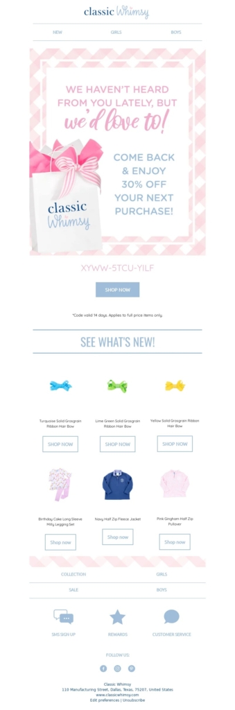 classic whimsy-winback email examples