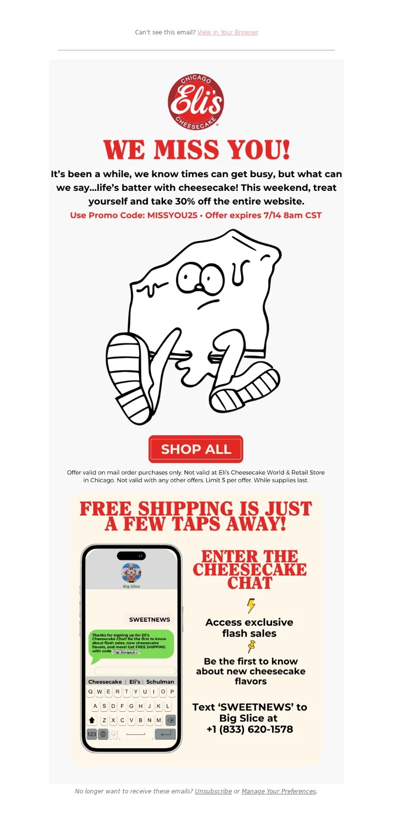 elis cheesecake-winback email examples