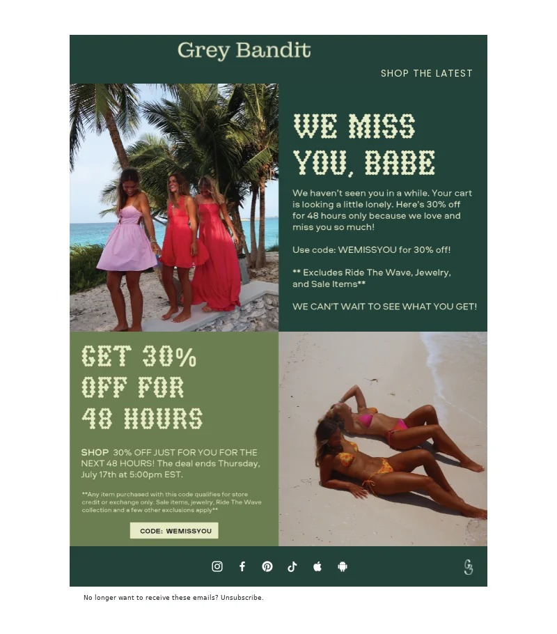 grey bandit-winback email examples