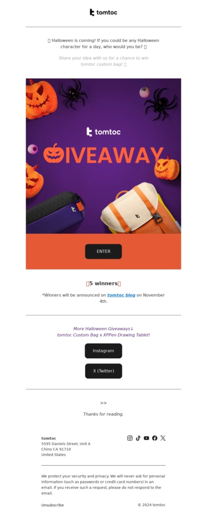 tomtoc-halloween email template