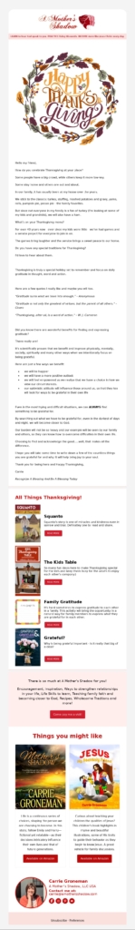 a mothers shadow thanksgiving email template