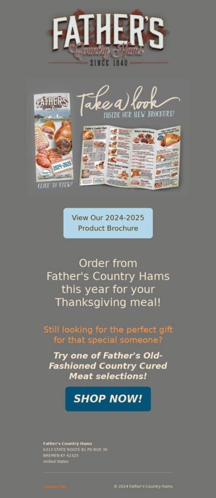 fathers country hams thanksgiving email template