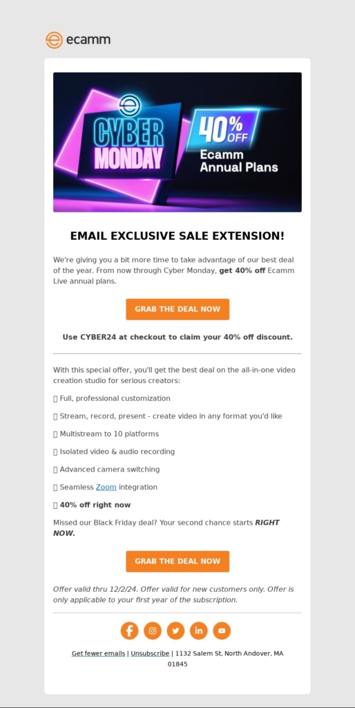 ecamm cyber monday email template