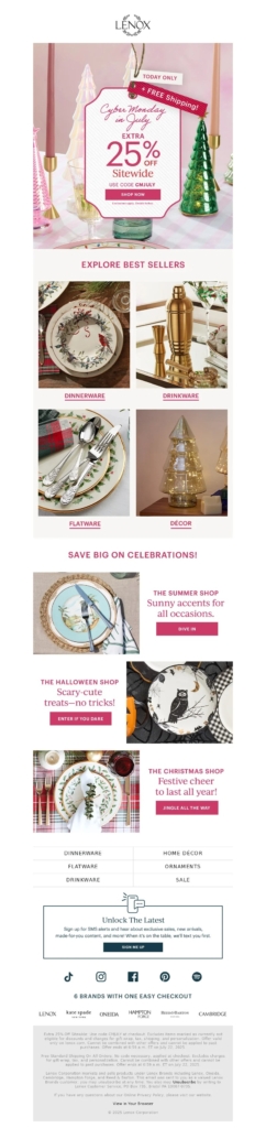 lenox cyber monday email template