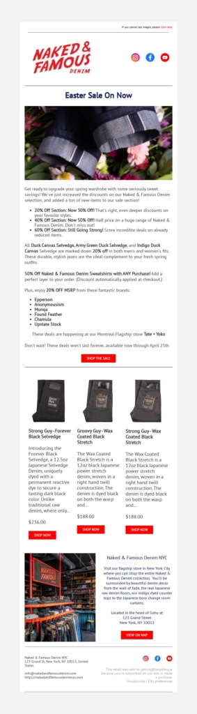 naked and famous denim easter email template