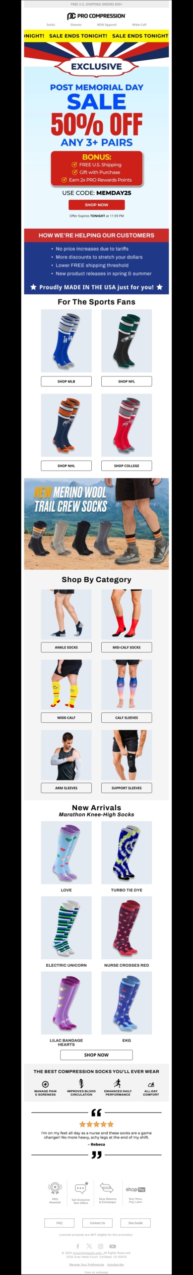 pro compression-memorial day email template