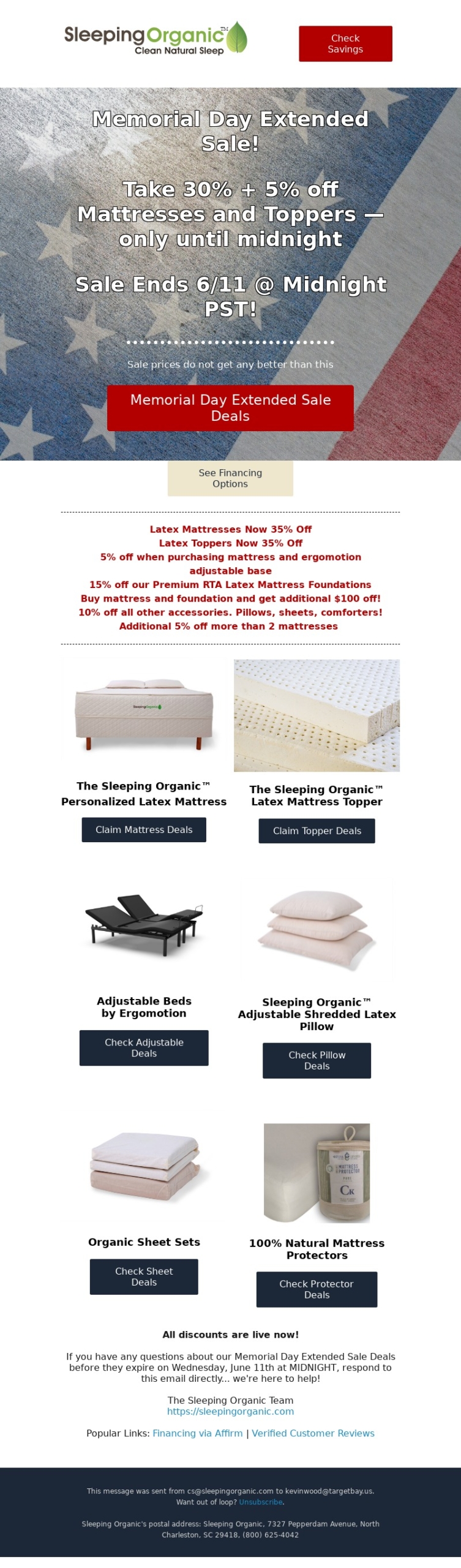 sleeping organic-memorial day email template