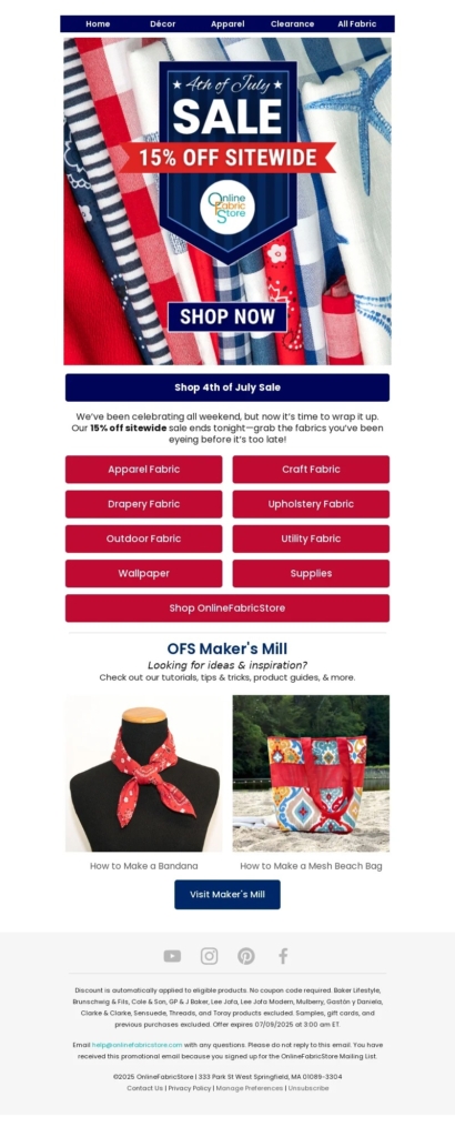 online fabric store-4th of july email template