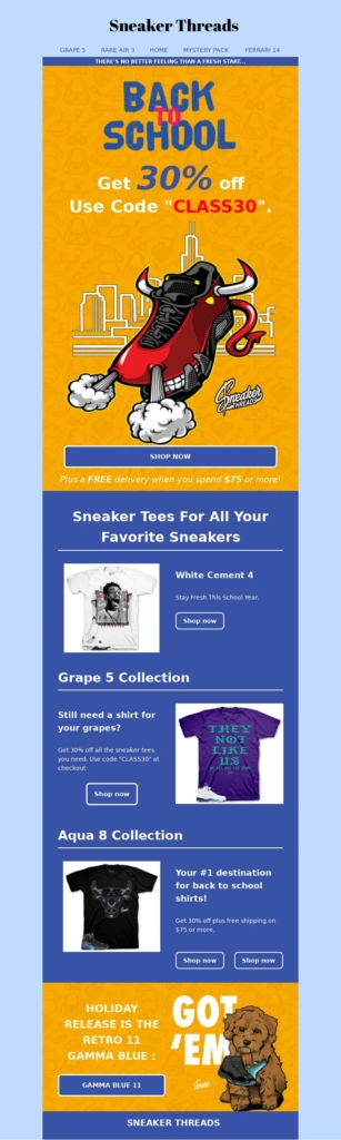 sneaker threads-back to school email template