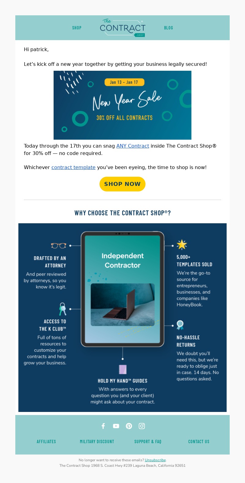 the contract shop-new year email template