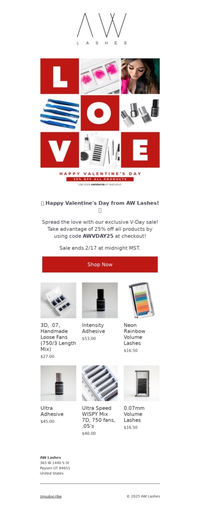 aw lashes-valentines day email template