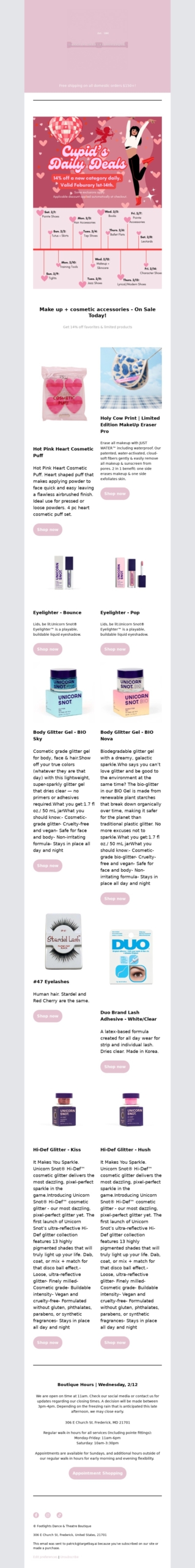 footlights dance and theatre boutique-valentines day email template