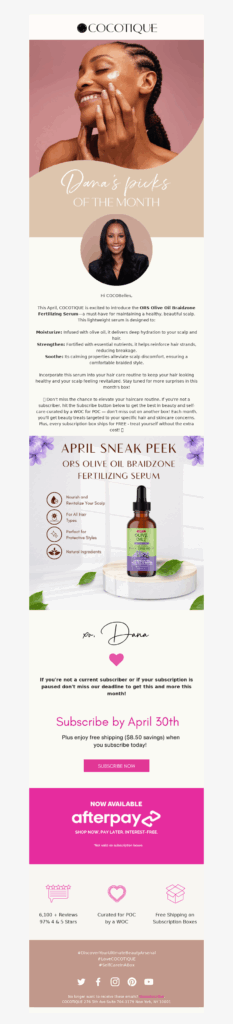 cocotique-beauty email template