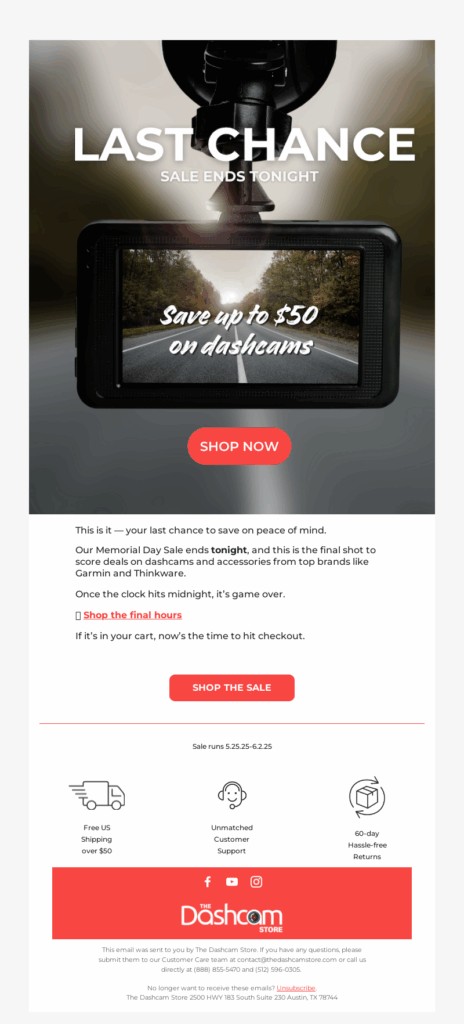 the dashcam store-automotive email template