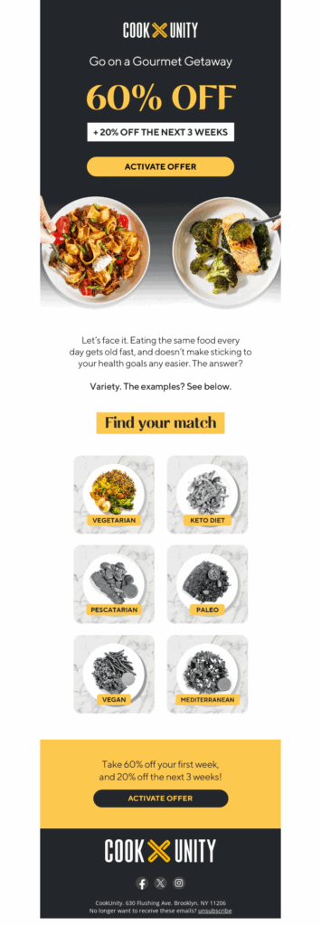 cook unity-1-food & beverage email templates