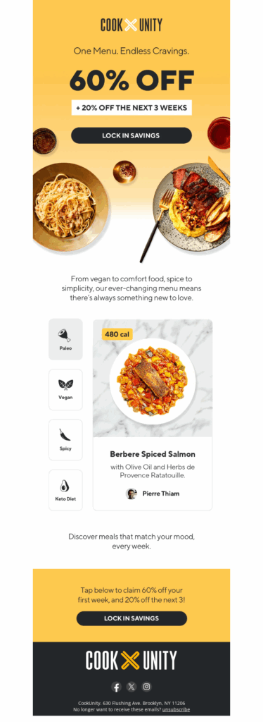 cook unity-3-food & beverage email templates